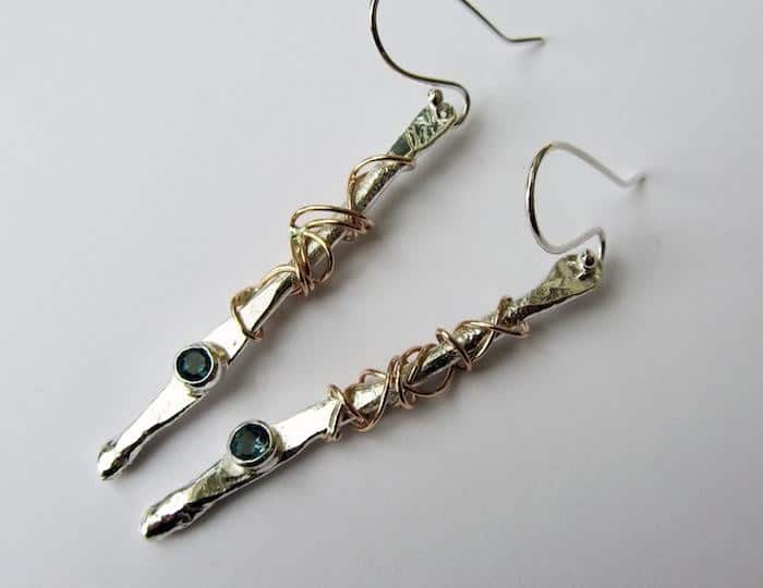Long, Wire and Gem Earrings Sally Ratcliffe