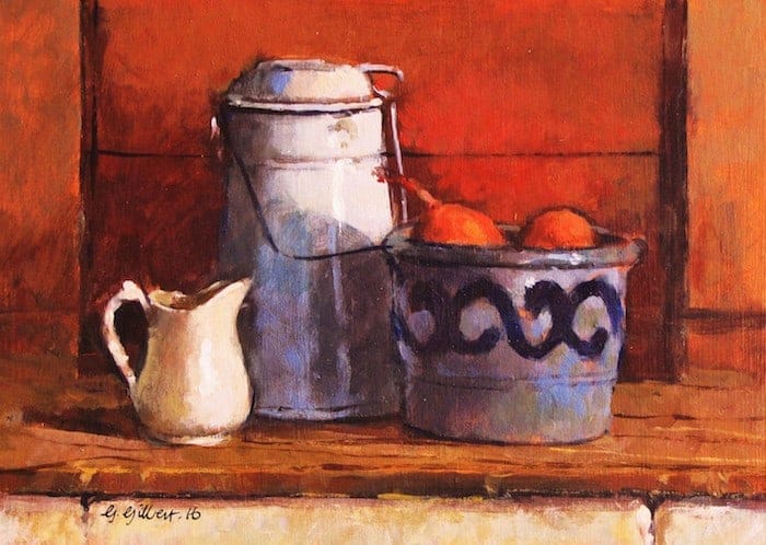 Milk Can, Jug and Spode Bowl George Gilbert RSW