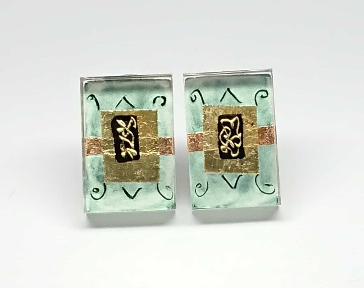 Jade & Gold Acrylic Clip Earrings Gail Klevan