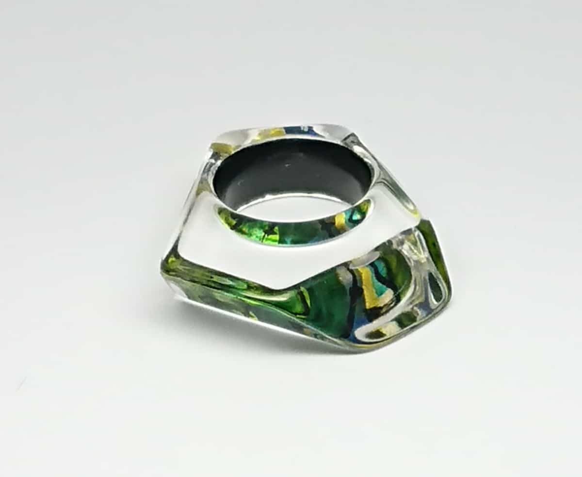 Green Angular Acrylic Ring Gail Klevan