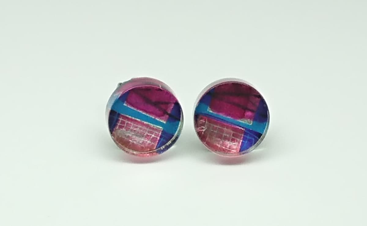 Pink & Blue Disc Acrylic Stud Earrings Gail Klevan