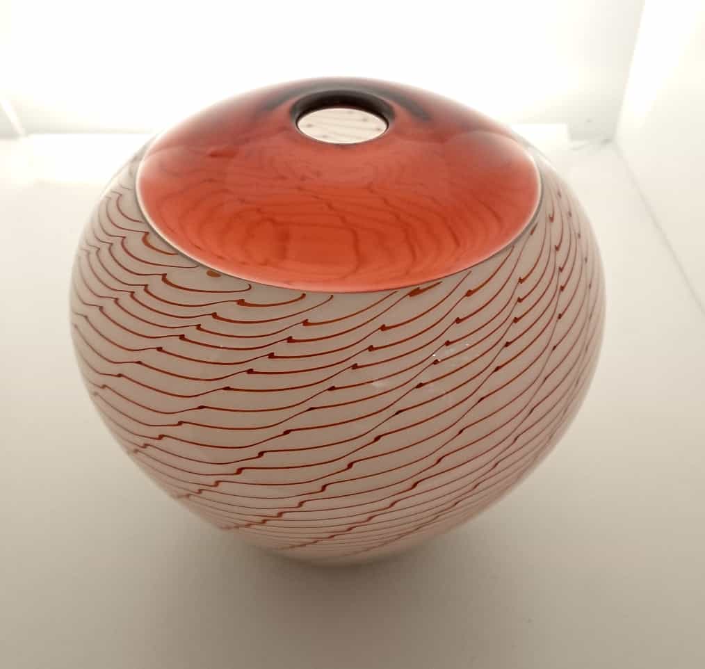 Ruby & White Willow Overlay Vase Michael Hunter - Twists Glass Studio