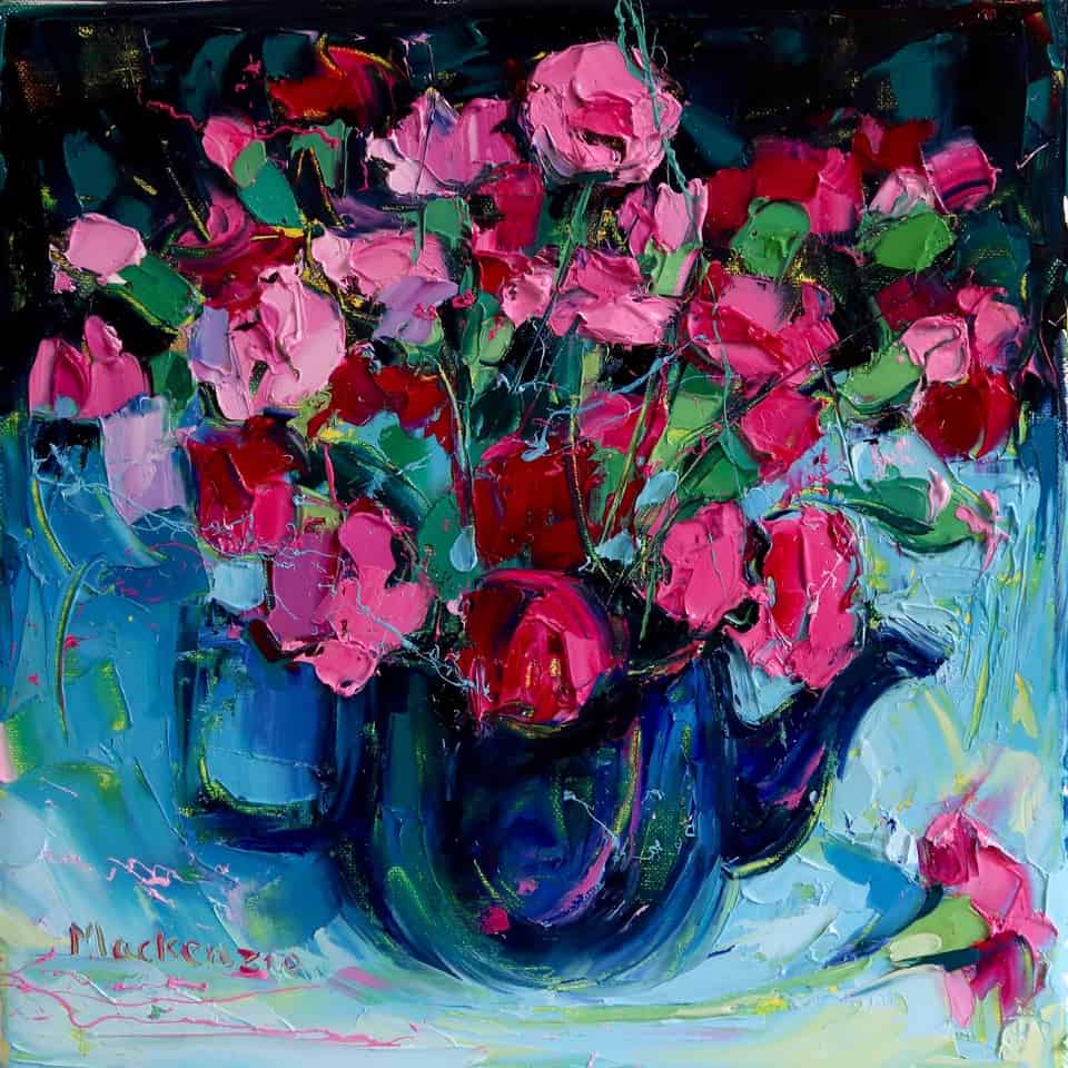 Carnations in a Blue Teapot Jennifer Mackenzie DA