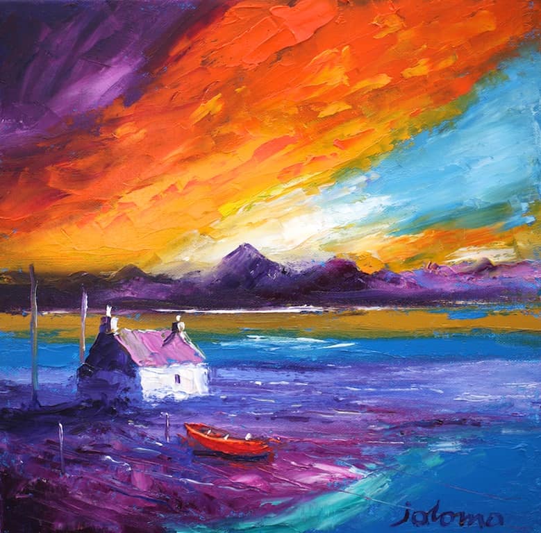The Red Boat on The Hebrides Jolomo - John Lowrie Morrison OBE